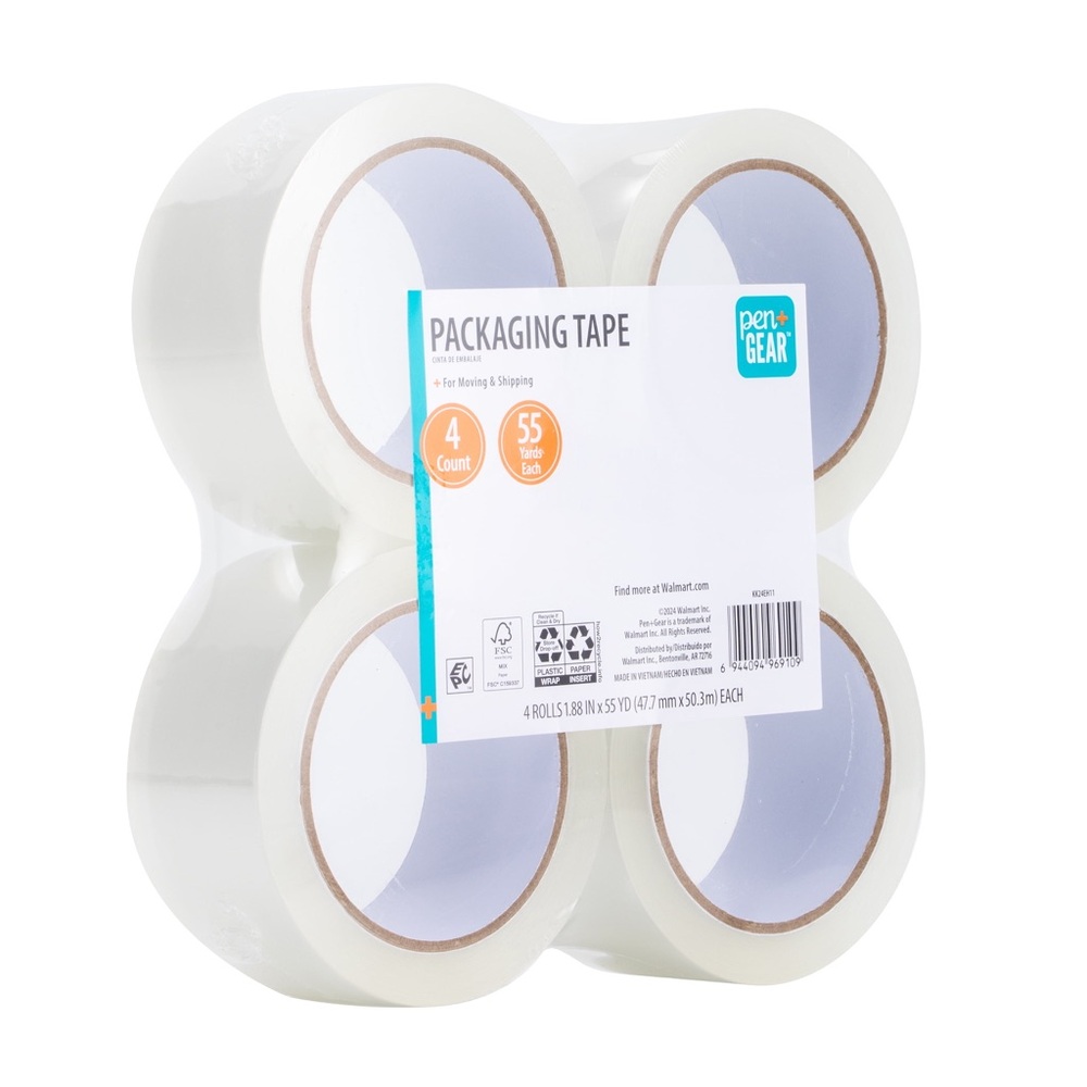 Packing Tape, Clear, 1.88 in x 55 Yds, 4 Rolls - Picture 4 of 4